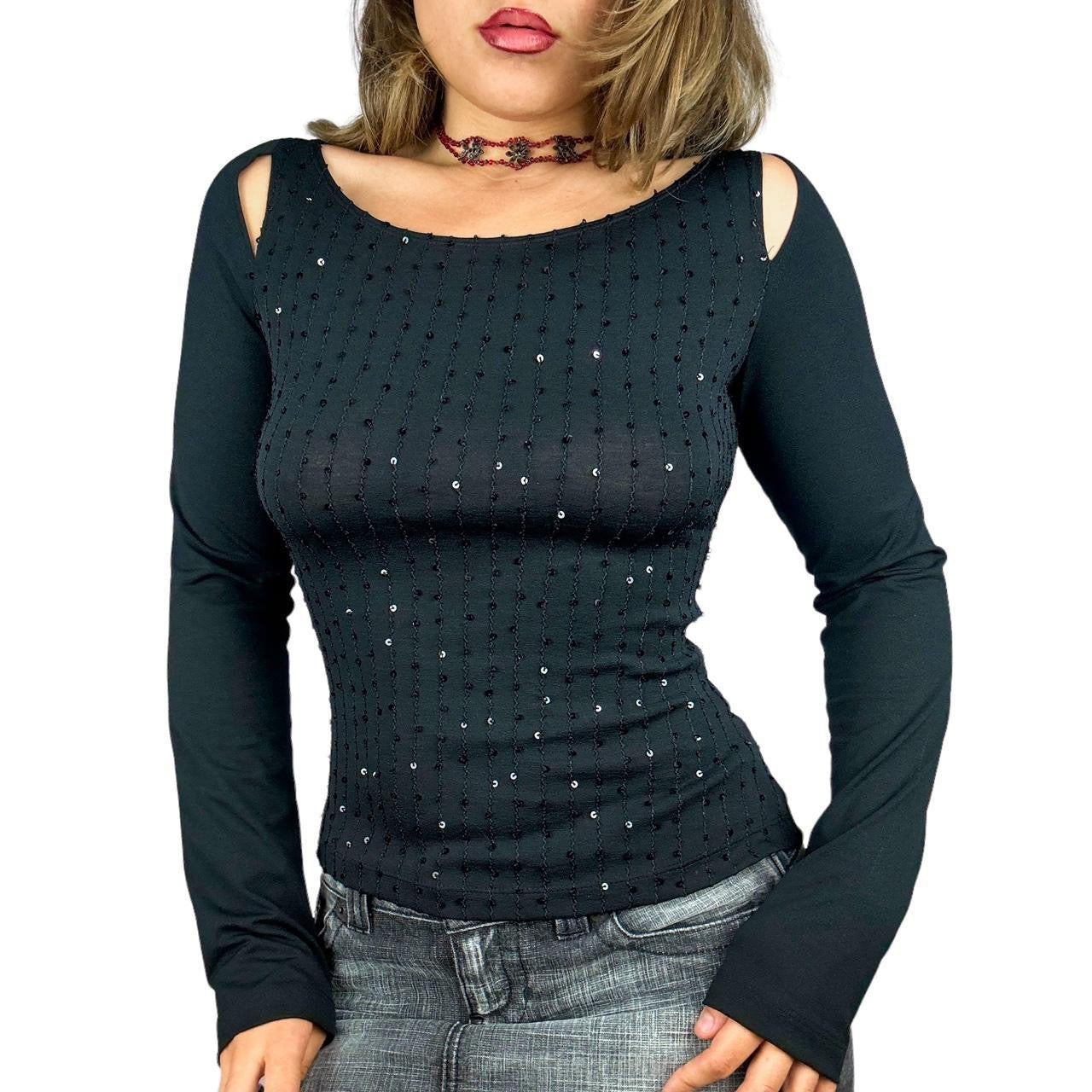 90s Slinky Sequin Cutout Top (M)