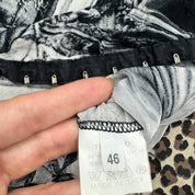 Italian Surrealist Print Eyelet Cutout Long Sleeve (S/M)