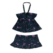 Dark Floral Babydoll Top & Mini Skirt Set (M)