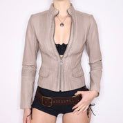 Y2K Taupe Leather Jacket (XS)