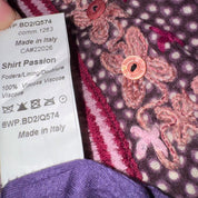 Embroidered Italian Silk & Knit Plum Polka Dot Midi Dress (S)