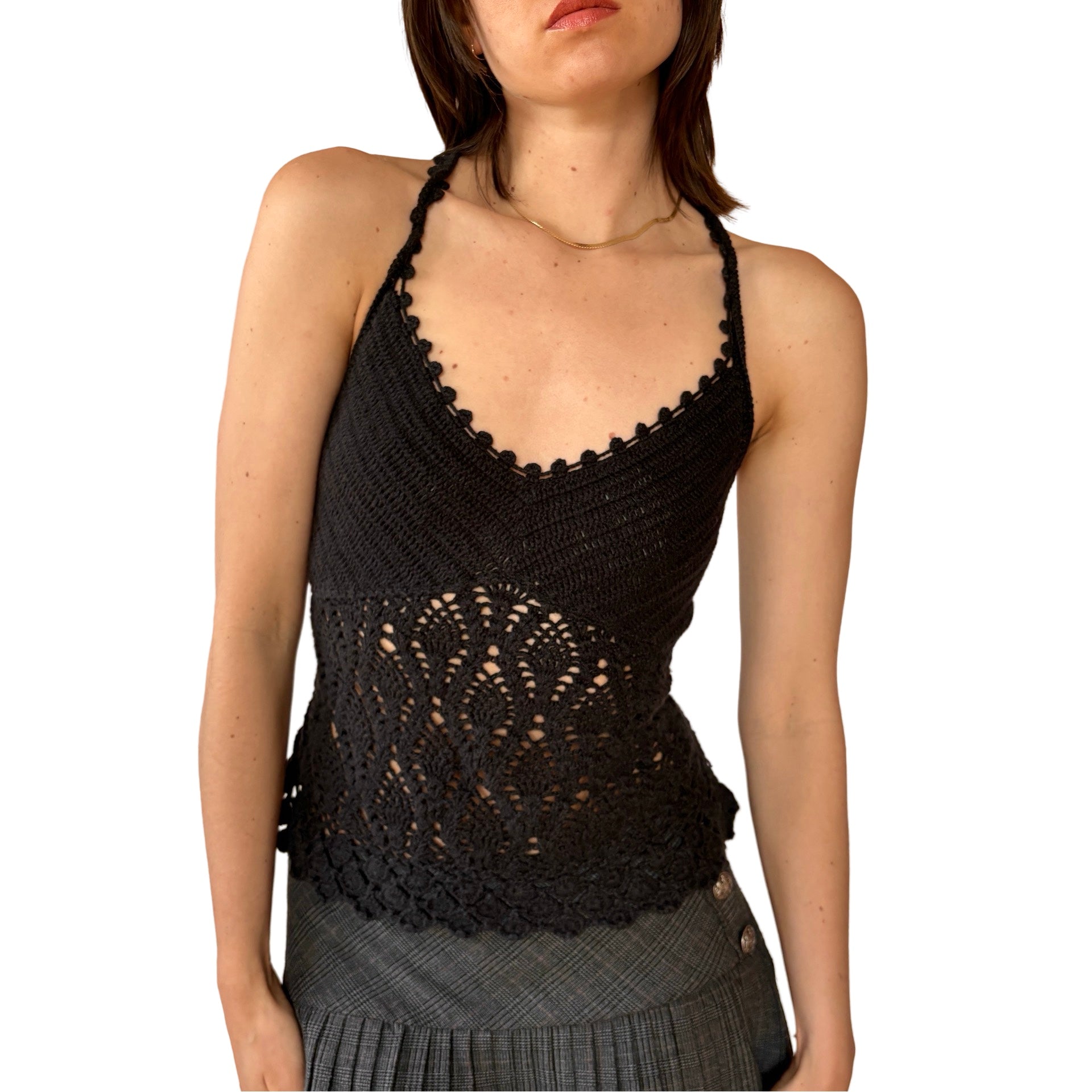 Y2K Noir Crochet Tank (M)