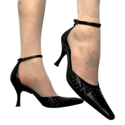 Vintage Black Leather Studded Pointed Toe Kitten Heels (US 7)
