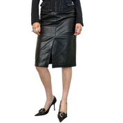 Vintage Black Leather Pencil Skirt (S)