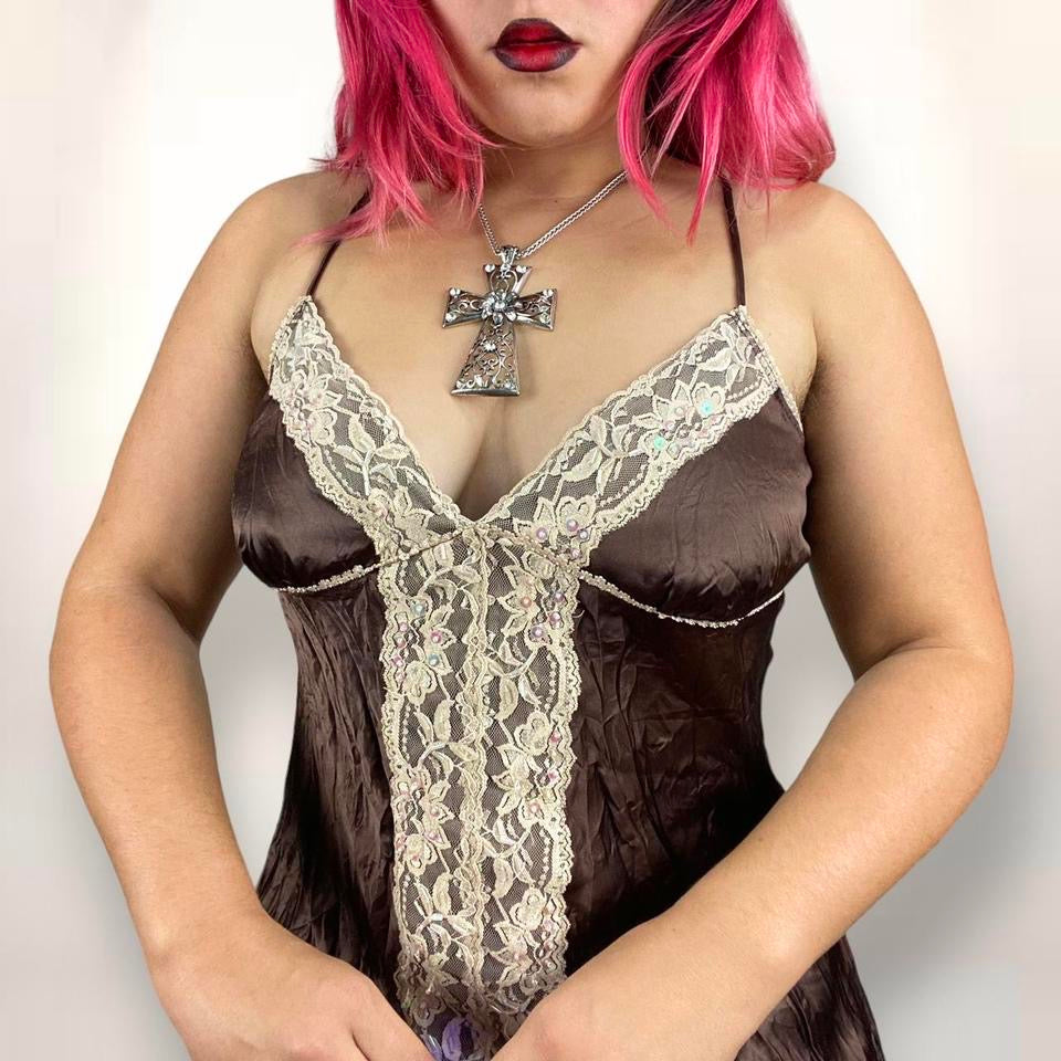 Y2K Satin + Lace Cami (Large)