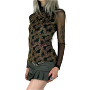 French Vintage Embroidered Mesh Top (S)