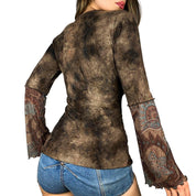 Boho Patchwork Lace Up Blouse (M)