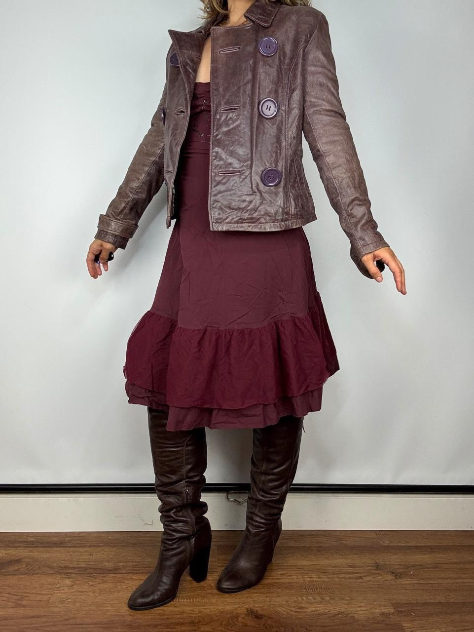Vintage Muted Purple Mod Leather Peacoat Jacket (S/M)