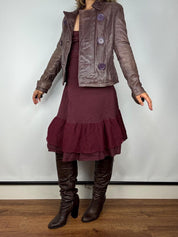 Vintage Muted Purple Mod Leather Peacoat Jacket (S/M)