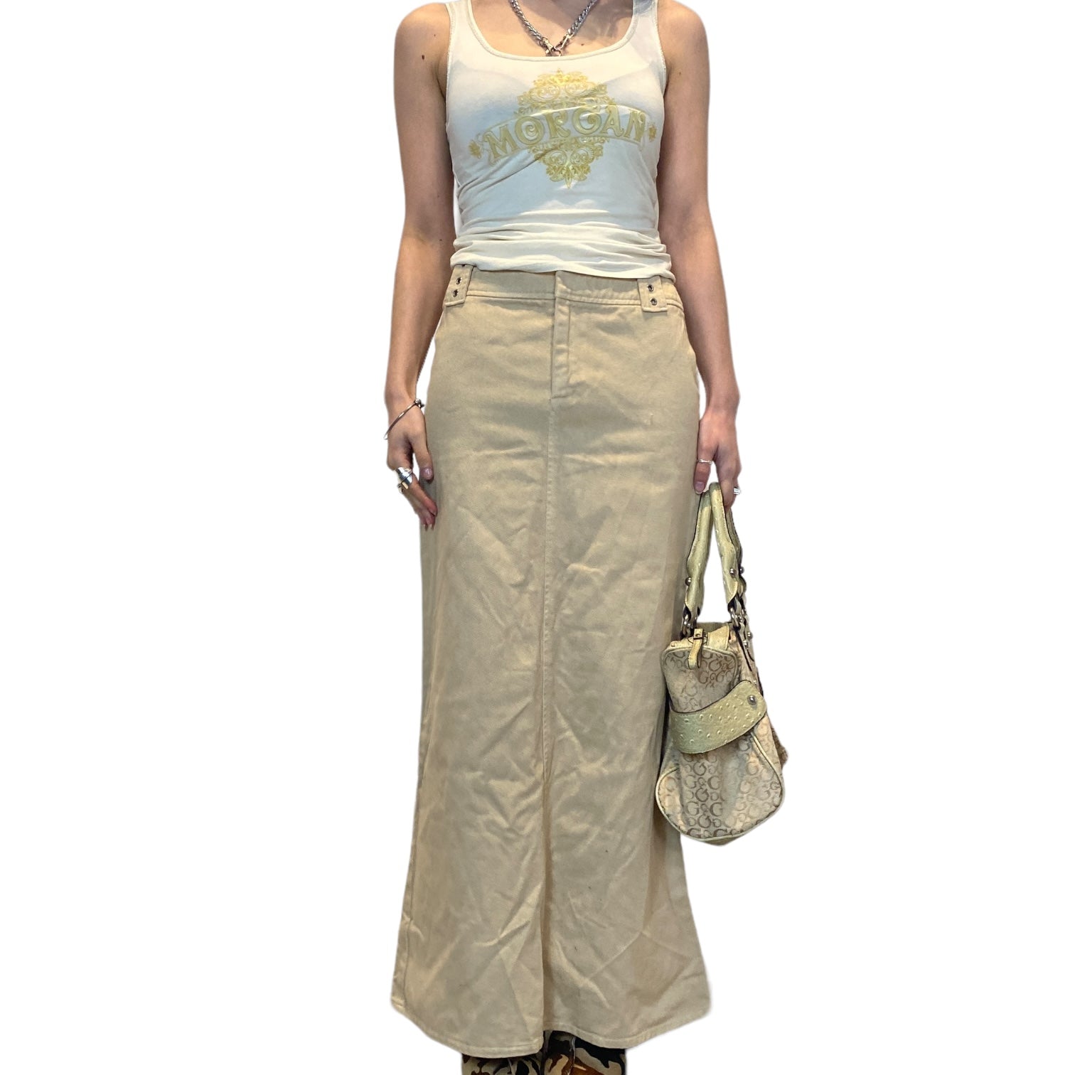 Y2K Beige Maxi Skirt (XS)