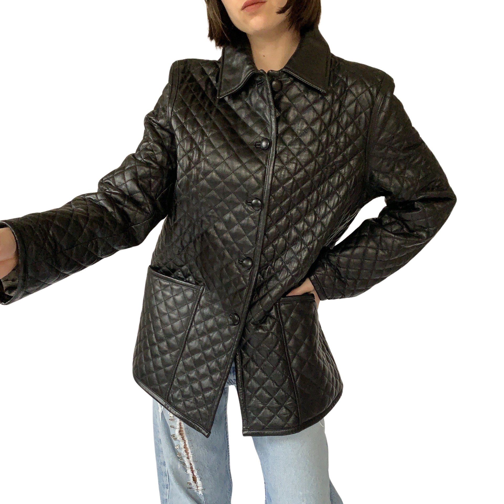Vintage Quilted Leather Jacket (XL)