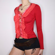 Y2K Italian Red Lace Up Corset Top (M/L)