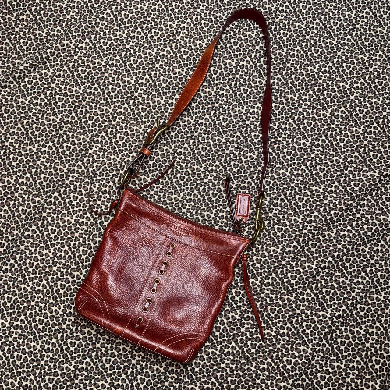 Coach Mahogany Leather Lacing Detail Satchel Bag
