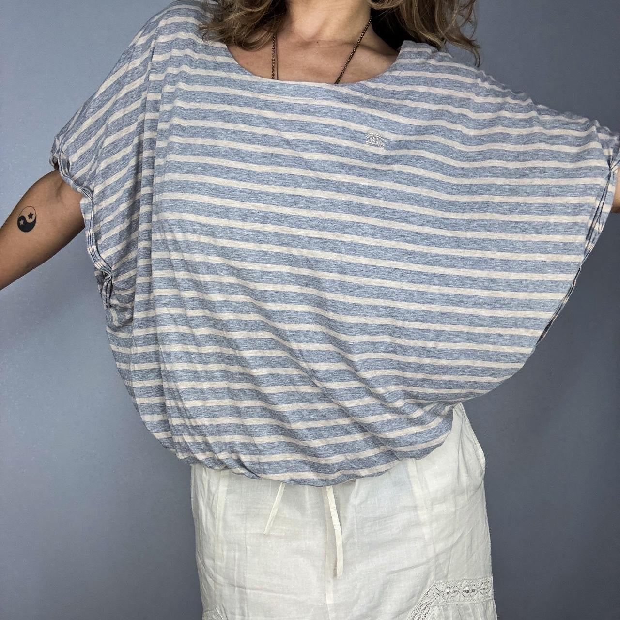 Burberry Blue Label Grey & Cream Dolman Sleeve Top (one size)