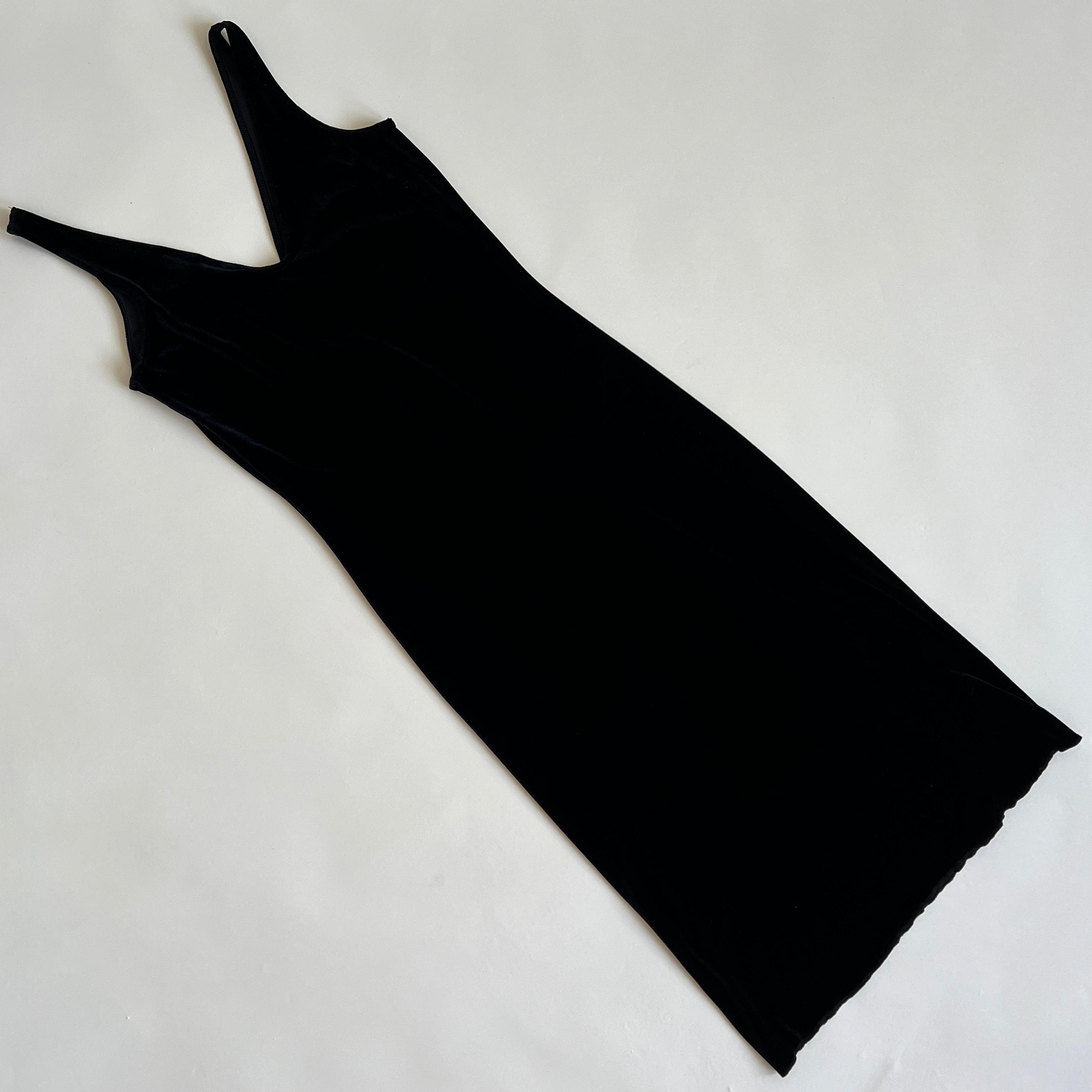 Vintage black velvet midi dress (L)