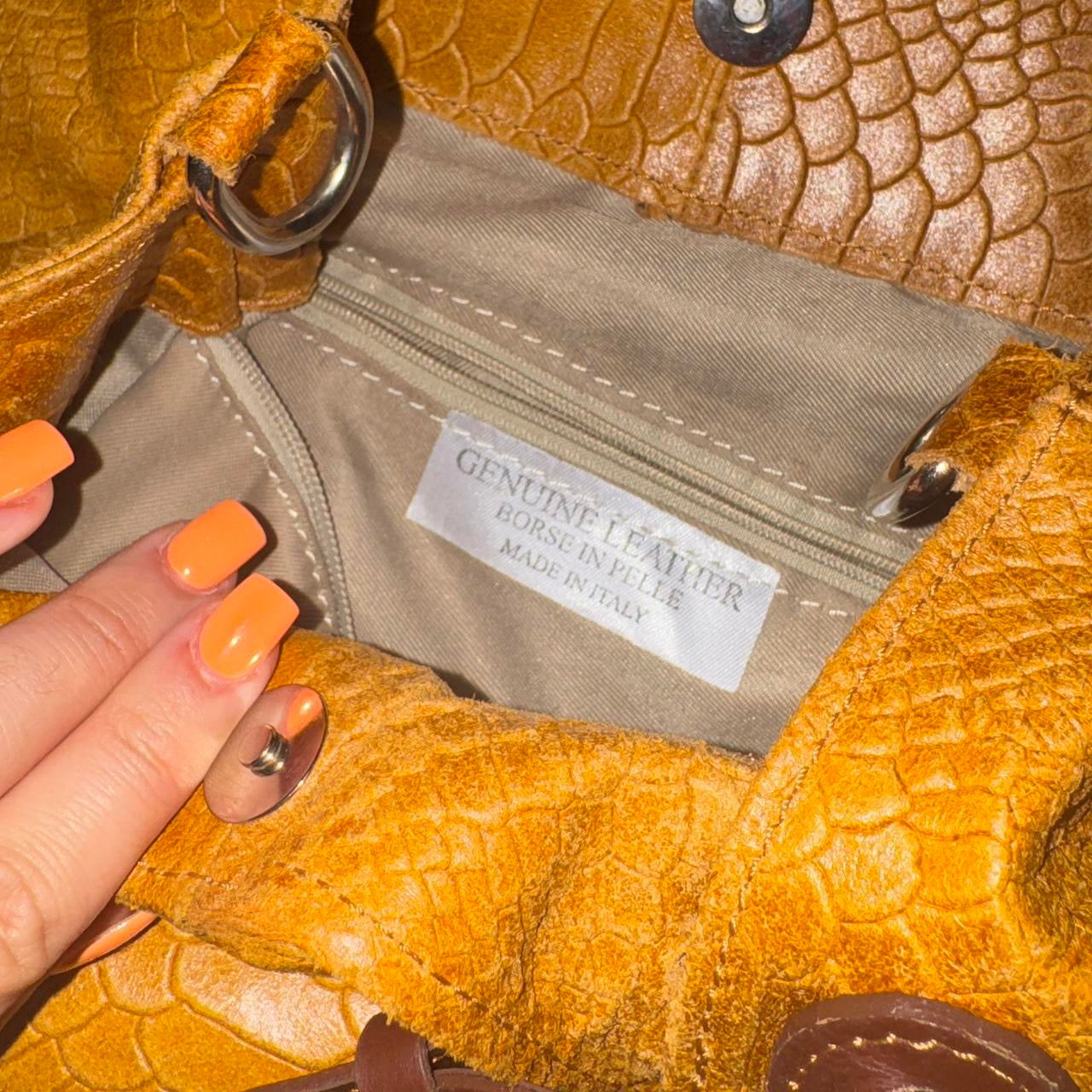 Vintage Amber Yellow Italian Leather Croc Bag