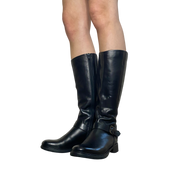 Deadstock Black Leather Buckle Calf Boots (UK 4.5 EU 37.5 US 6.5)