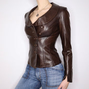 Y2K Brown Italian Leather Jacket (XS)