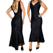Vintage Black Lace Maxi Dress (XS)