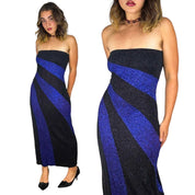 90s Glittery Color Block Maxi Dress (M)