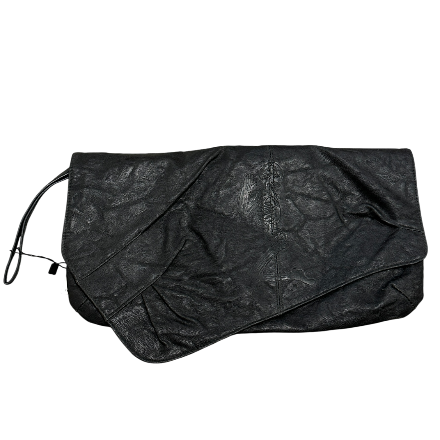 Vintage 2010s 2000s Religion Embossed Skull Leather Clutch Bag