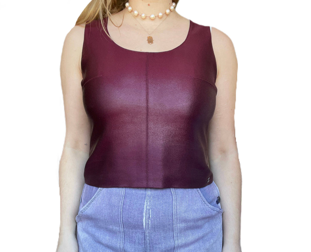 1990s Chanel Burgundy Silk Blouse (M)