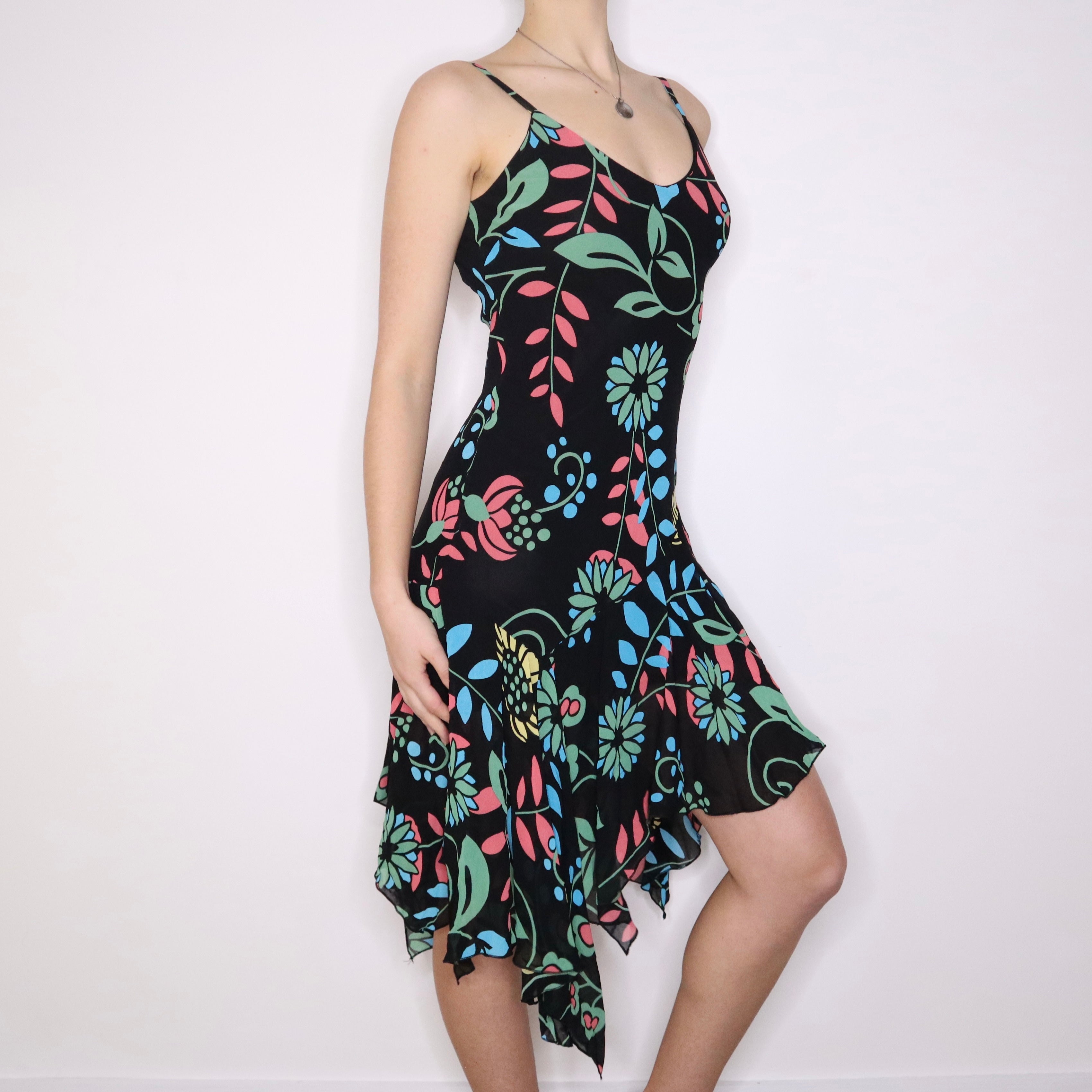 Y2K Italian Asymmetrical Floral Midi Dress (S)