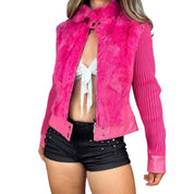 Y2K Hot Pink Furry Leather Jacket (M)