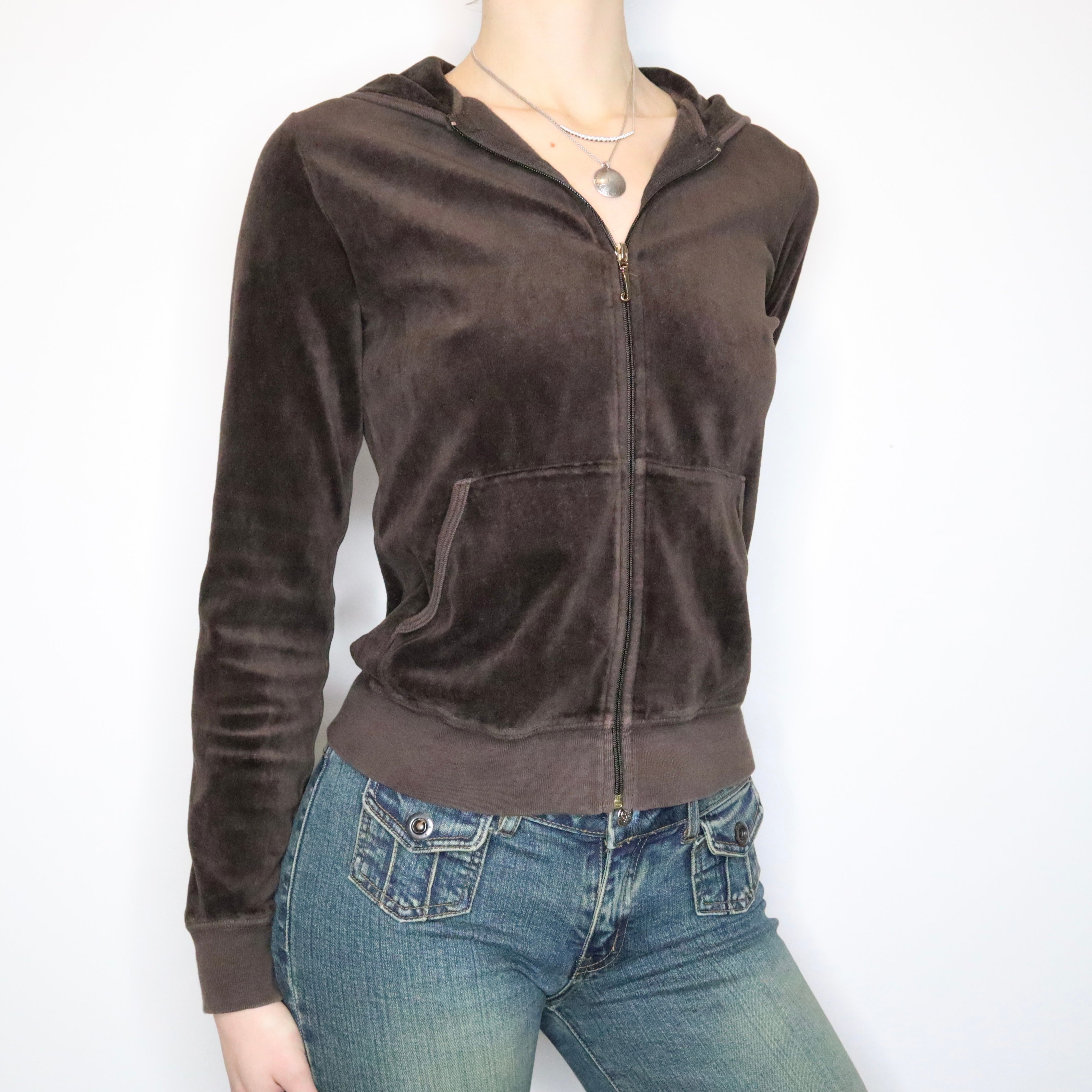 Y2K JUICY COUTURE Brown Velour Hoodie (L)