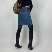 Vintage 90's Leather & Denim Midi Skirt (S)