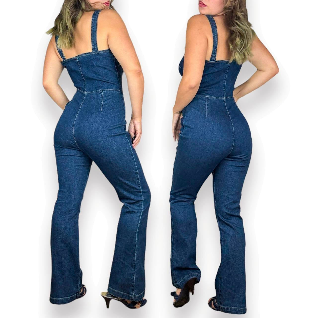 Y2K Lace Up Denim Jumpsuit (M)