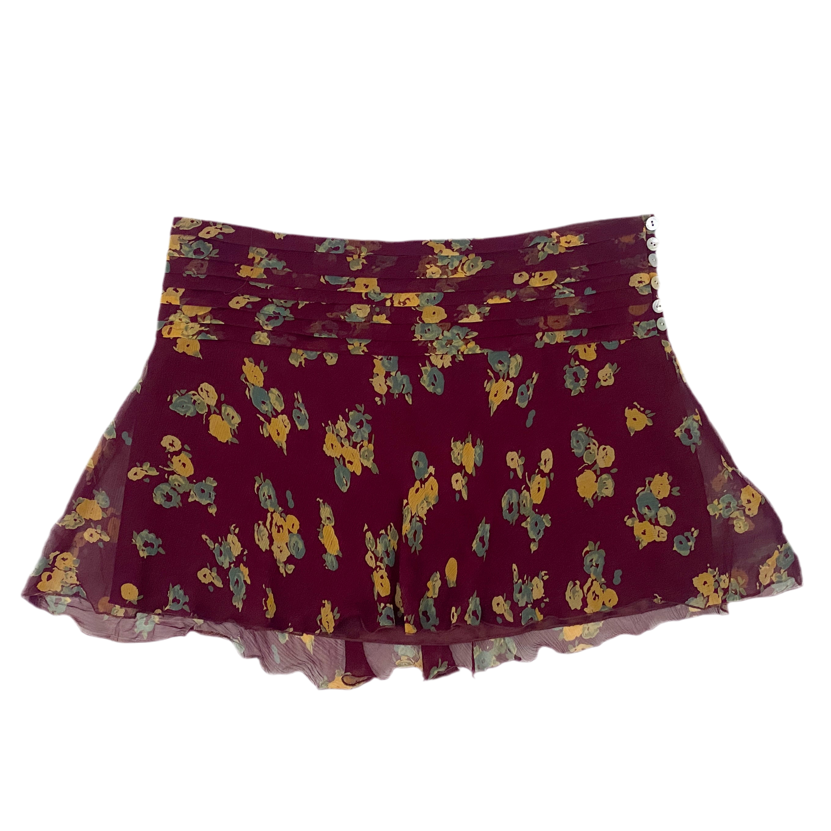 Y2K Floral Silk Mini Skirt (M)