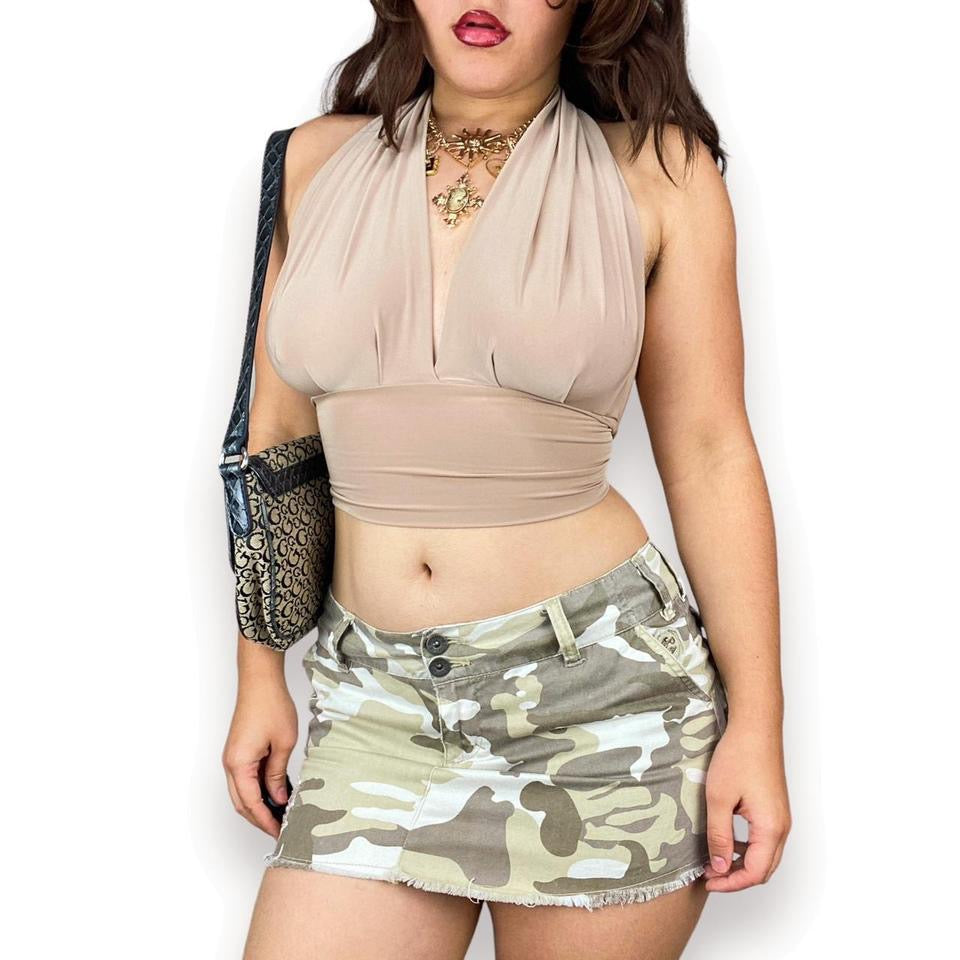 2000s Slinky Halter Crop Top (S)