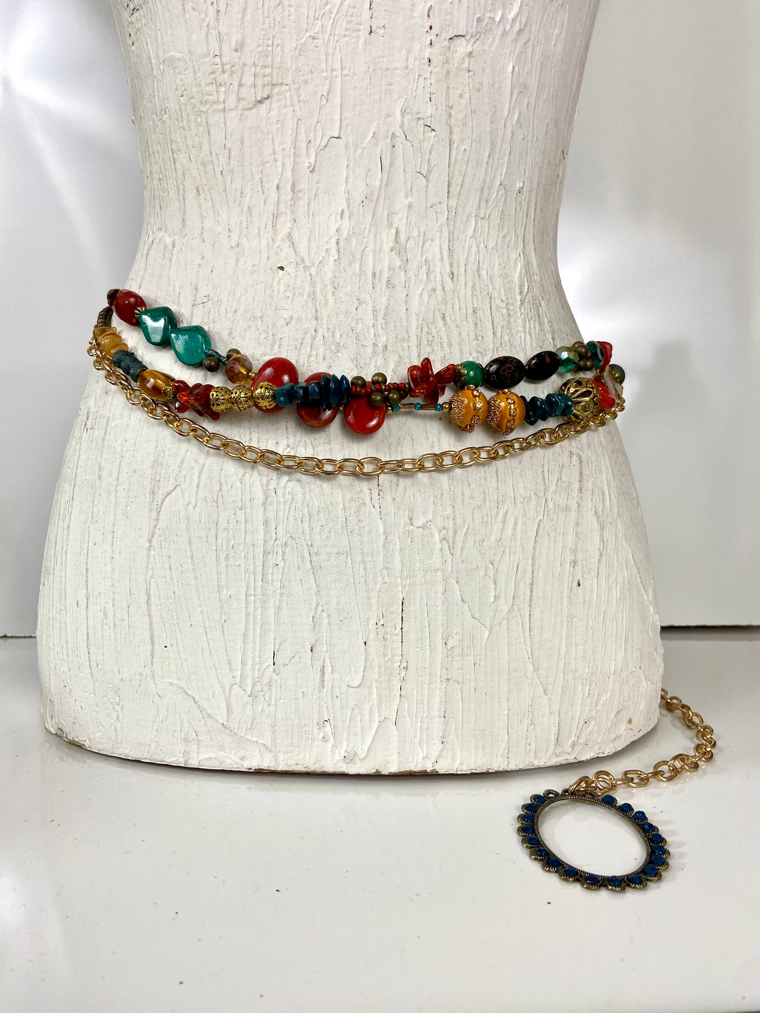 Multi colored beads belt