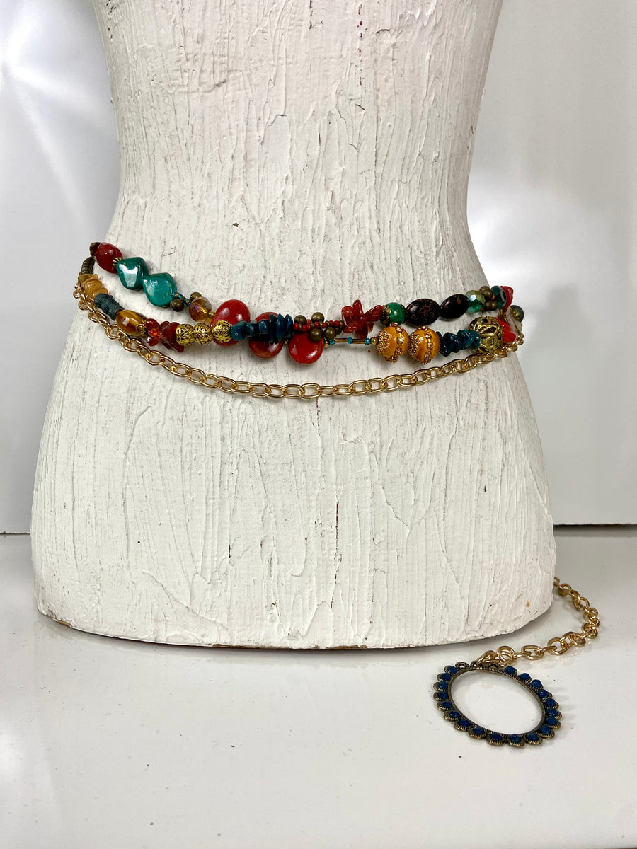 Multi colored beads belt