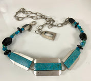 BLUE AND SILVER PLATE CHUNKY TURQUOISE COLOR