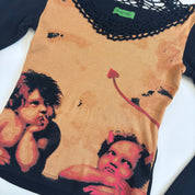 Cotton Cherub Sweater with Crochet Neckline (S)