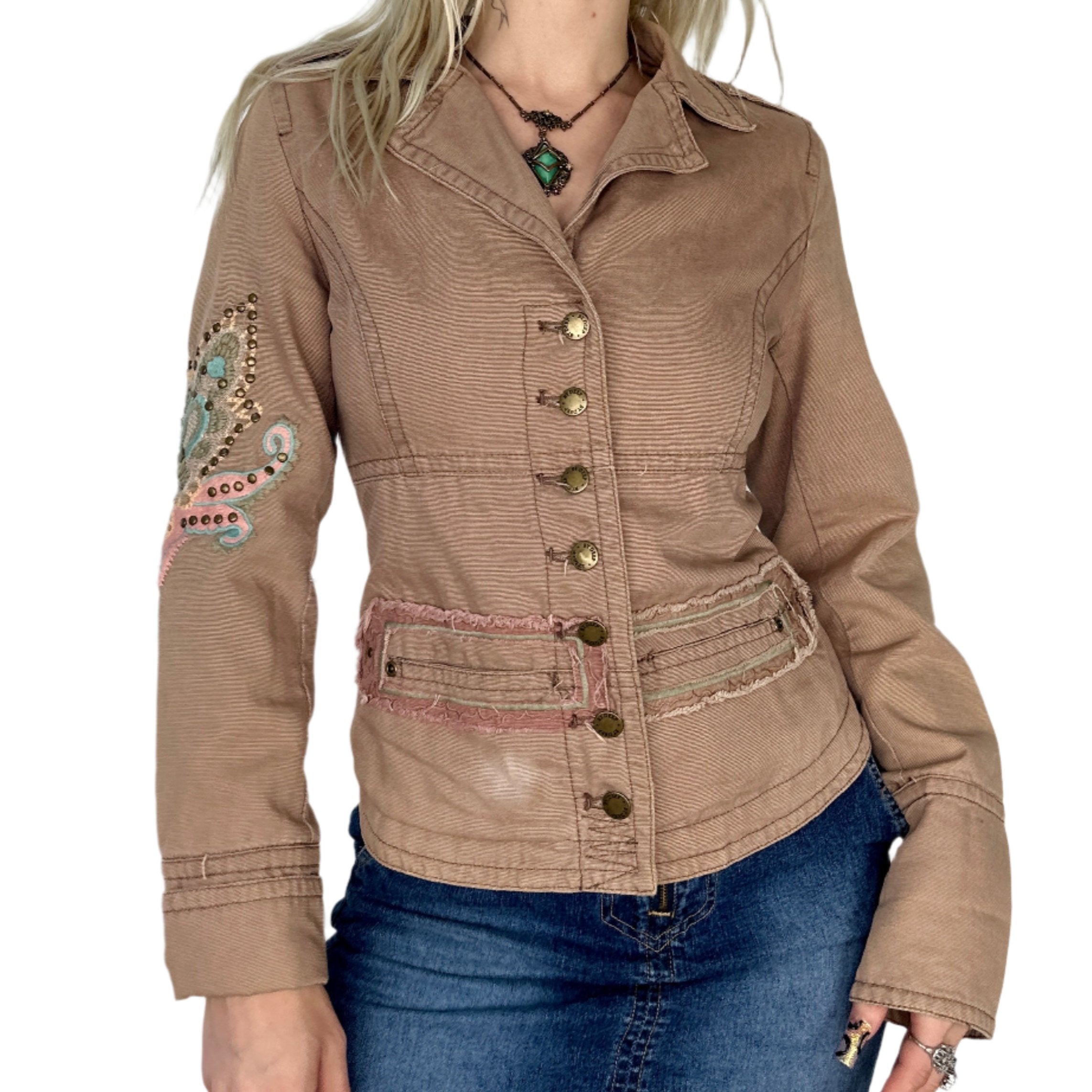 Embroidered Canvas Military Jacket (S/M)