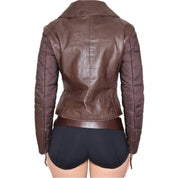 Y2K Italian Brown Leather Moto Jacket (S)