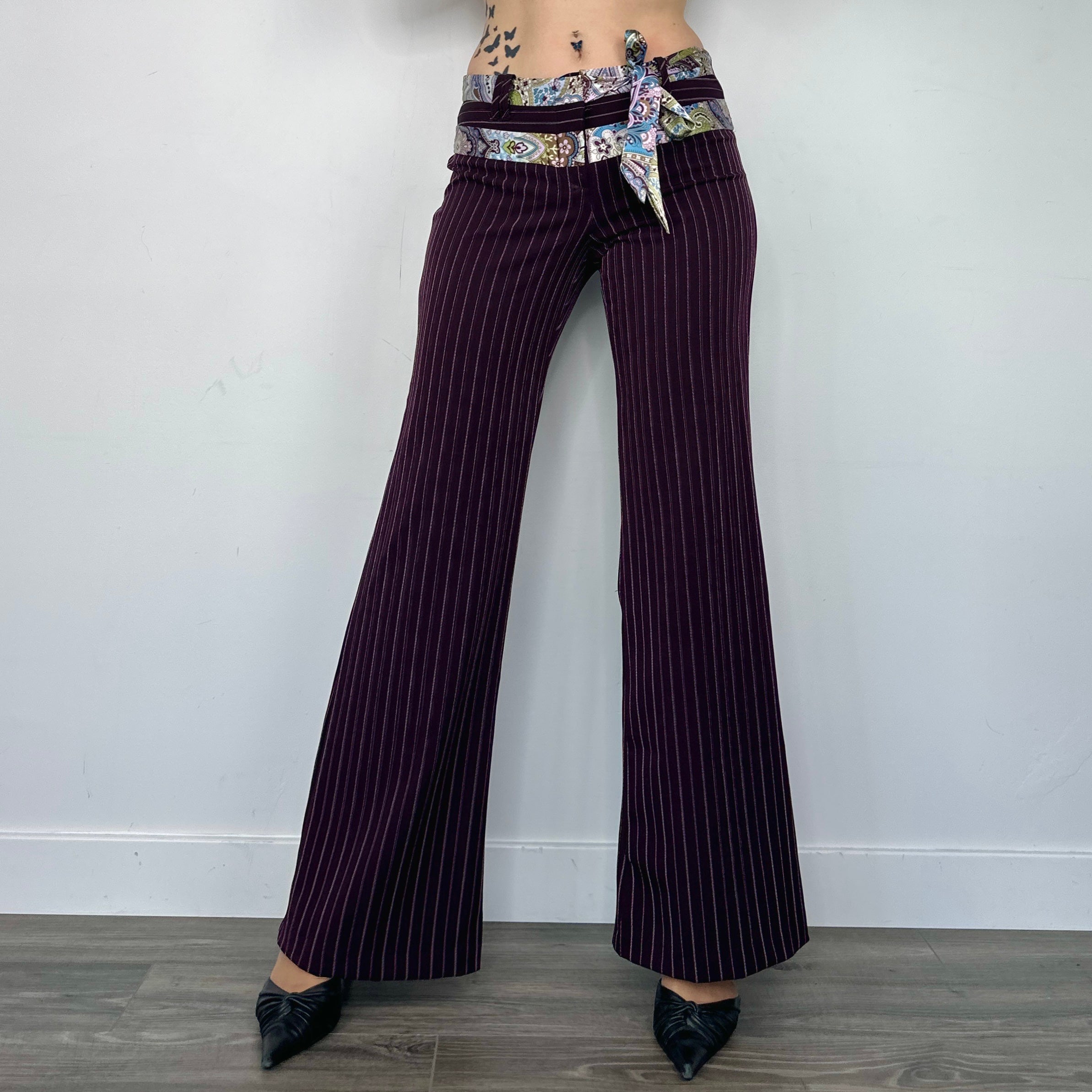 Y2K Plum Pinstripe Trousers (XS/S)