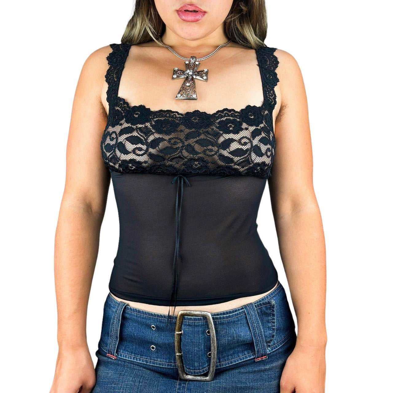 2000s Lacy Mesh Milkmaid Cami (L)