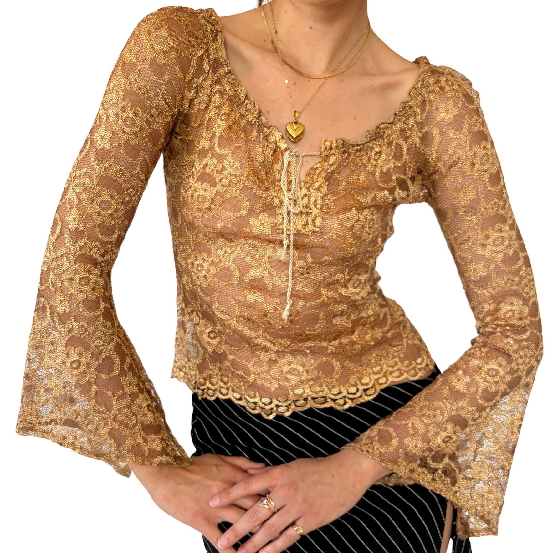 Y2K Boho Bell Sleeve Top (XS/S)