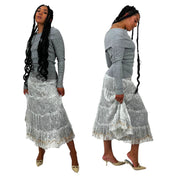 Vintage Silver Beaded Lace Maxi Skirt (S/M)