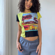 Vintage Y2K Mesh Patchwork Tee (S)