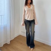 Vintage Italian Beige Mesh Ruffle Top (M)