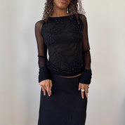 Vintage Black Sheer Mesh Beaded Mohair Top (S)