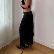 Vintage Black Ruched Maxi Skirt (S) ⠀