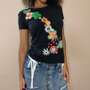 Vintage Moschino florals baby tee with sequin (S/M)