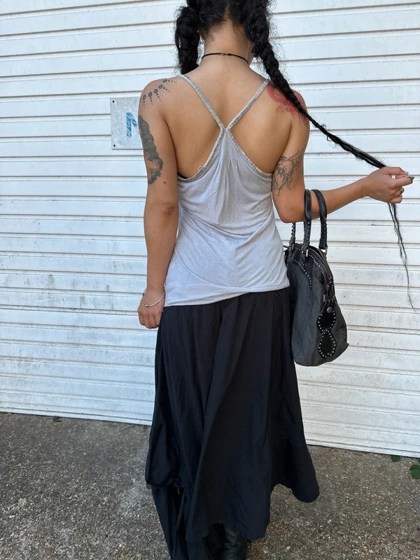 Vintage Black Asymmetrical Drawstring Utility Maxi Skirt (M)