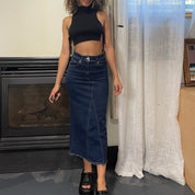 00s dark wash maxi denim skirt (XS)